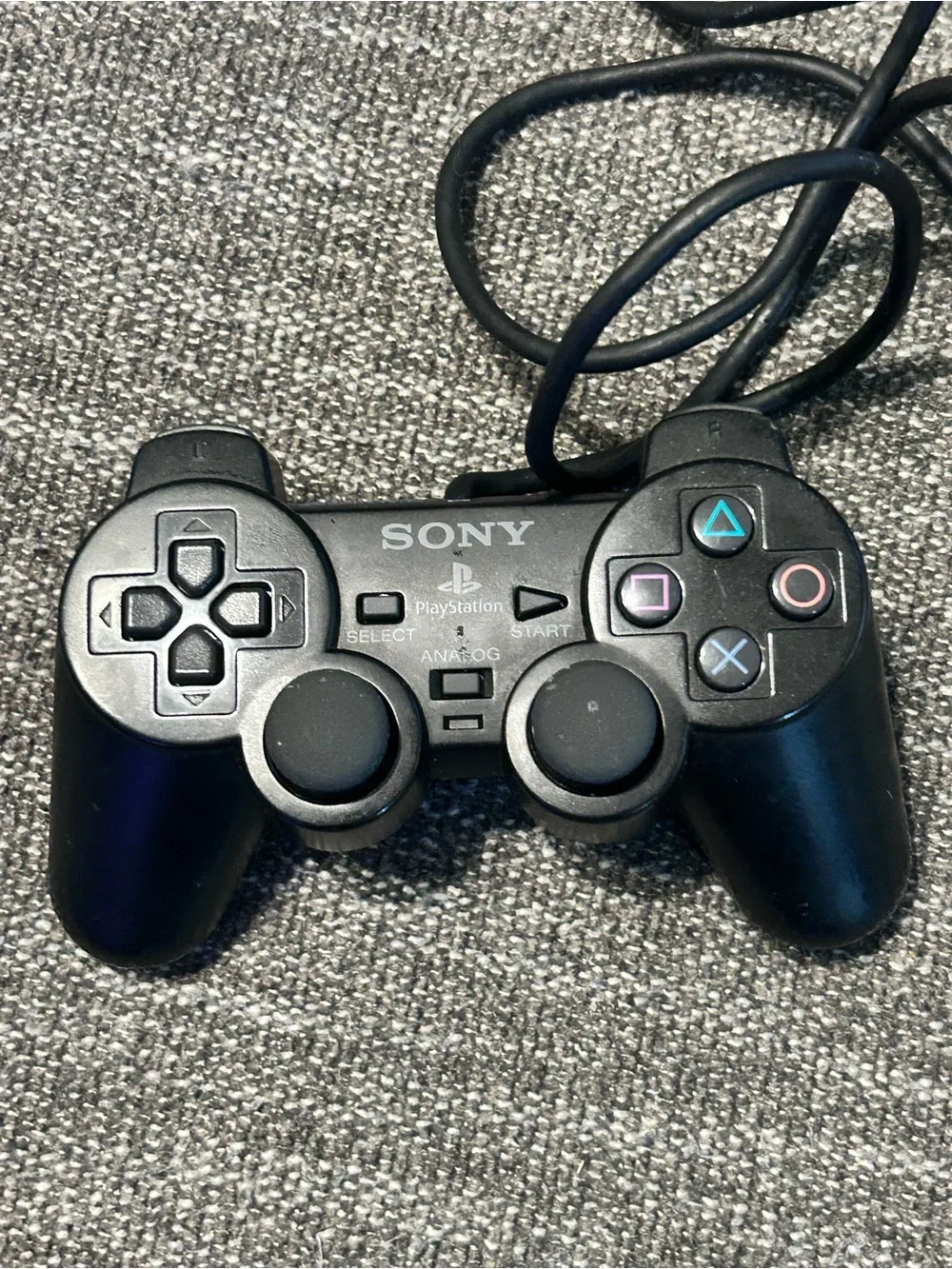 Sony Black Wired PlayStation Controller with Classic Button Icons